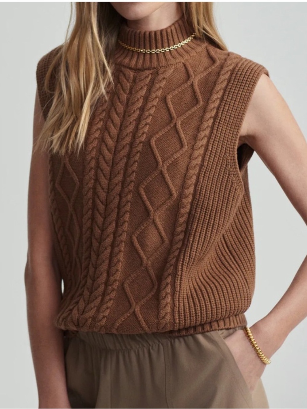 NWT Varley Joilette Roll Neck Vest - Caramel Pecan